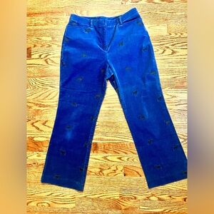 Lilly Pulitzer Blue Corduroy Velour Pants with Black Dog Embroidery Size 6